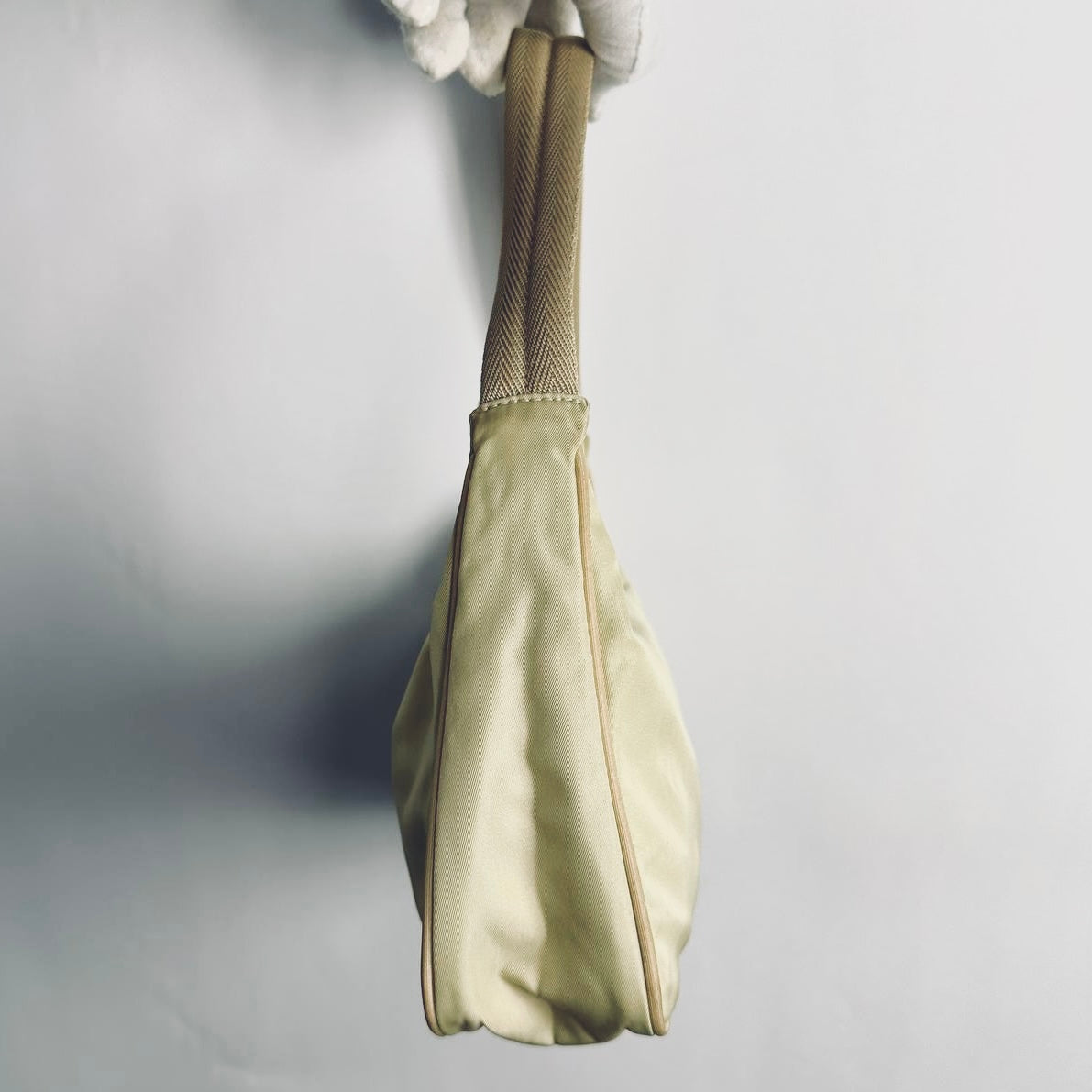 Prada Pale Yellow Tessuto Monogram Logo Nylon Hobo Baguette Shoulder Bag