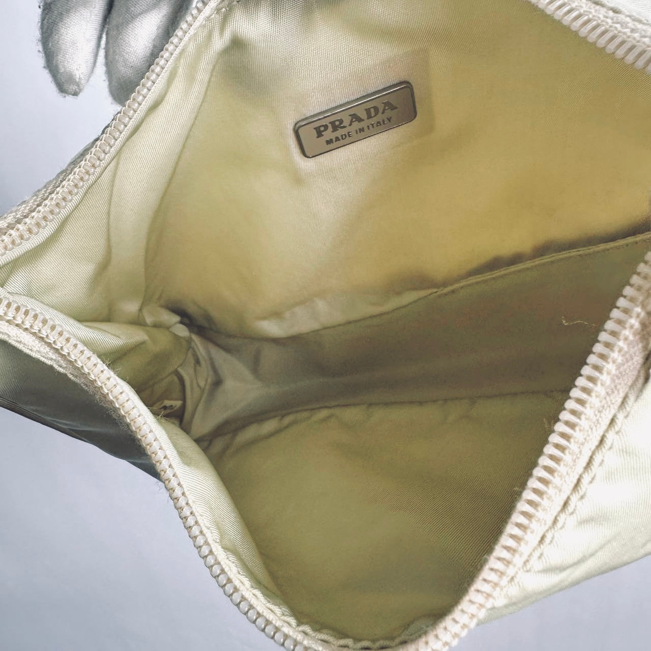Prada Pale Yellow Tessuto Monogram Logo Nylon Hobo Baguette Shoulder Bag