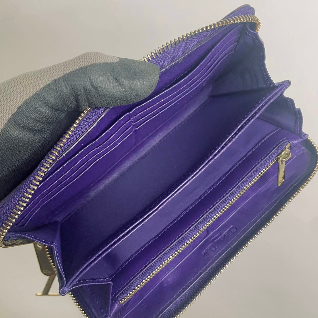 Christian Dior CD Lady Dior Indigo Purple GHW Cannage Quilted Lambskin Monogram Logo Charms Long Zippy Zip Around Wallet