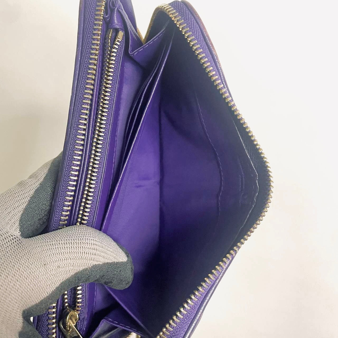 Christian Dior CD Lady Dior Indigo Purple GHW Cannage Quilted Lambskin Monogram Logo Charms Long Zippy Zip Around Wallet