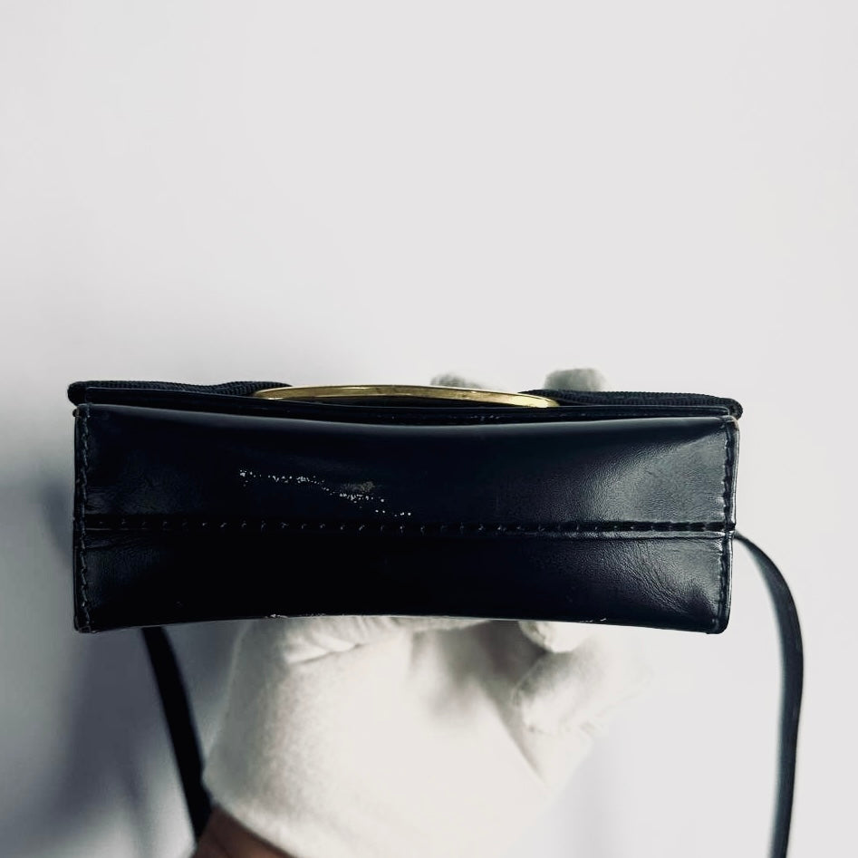 Salvatore Ferragamo Vara Black GHW Smooth Leather Giant Monogram Logo Bow Mini Flap Shoulder Sling Bag