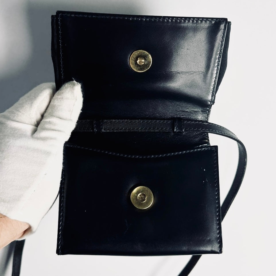 Salvatore Ferragamo Vara Black GHW Smooth Leather Giant Monogram Logo Bow Mini Flap Shoulder Sling Bag
