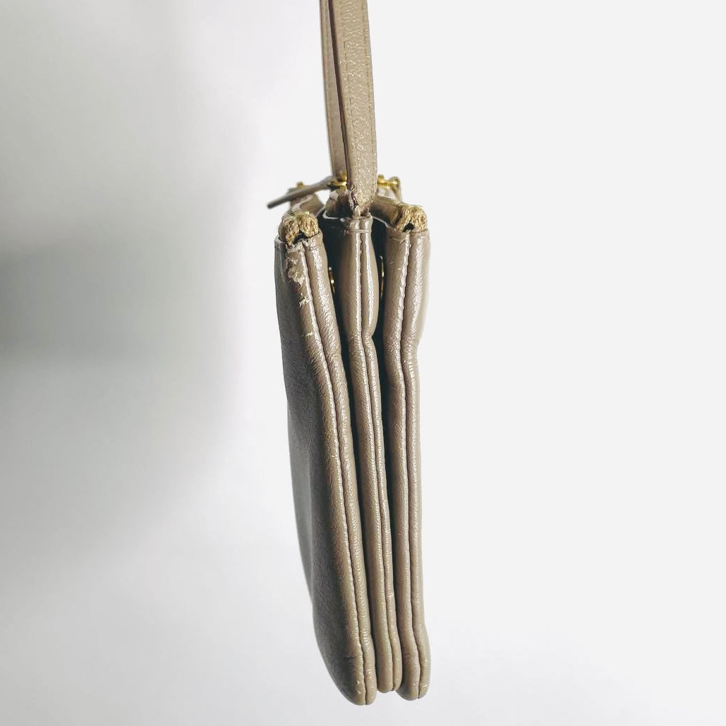 Celine Taupe Grey GHW Large Trio Monogram Logo Shoulder Sling Bag / Pouch Clutch Case