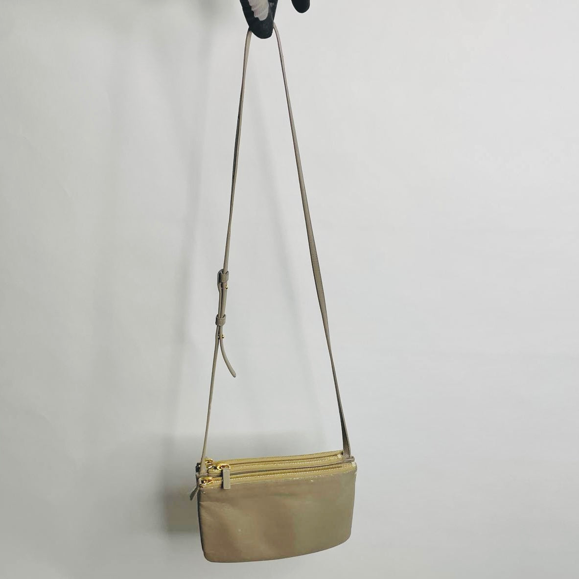 Celine Taupe Grey GHW Large Trio Monogram Logo Shoulder Sling Bag / Pouch Clutch Case