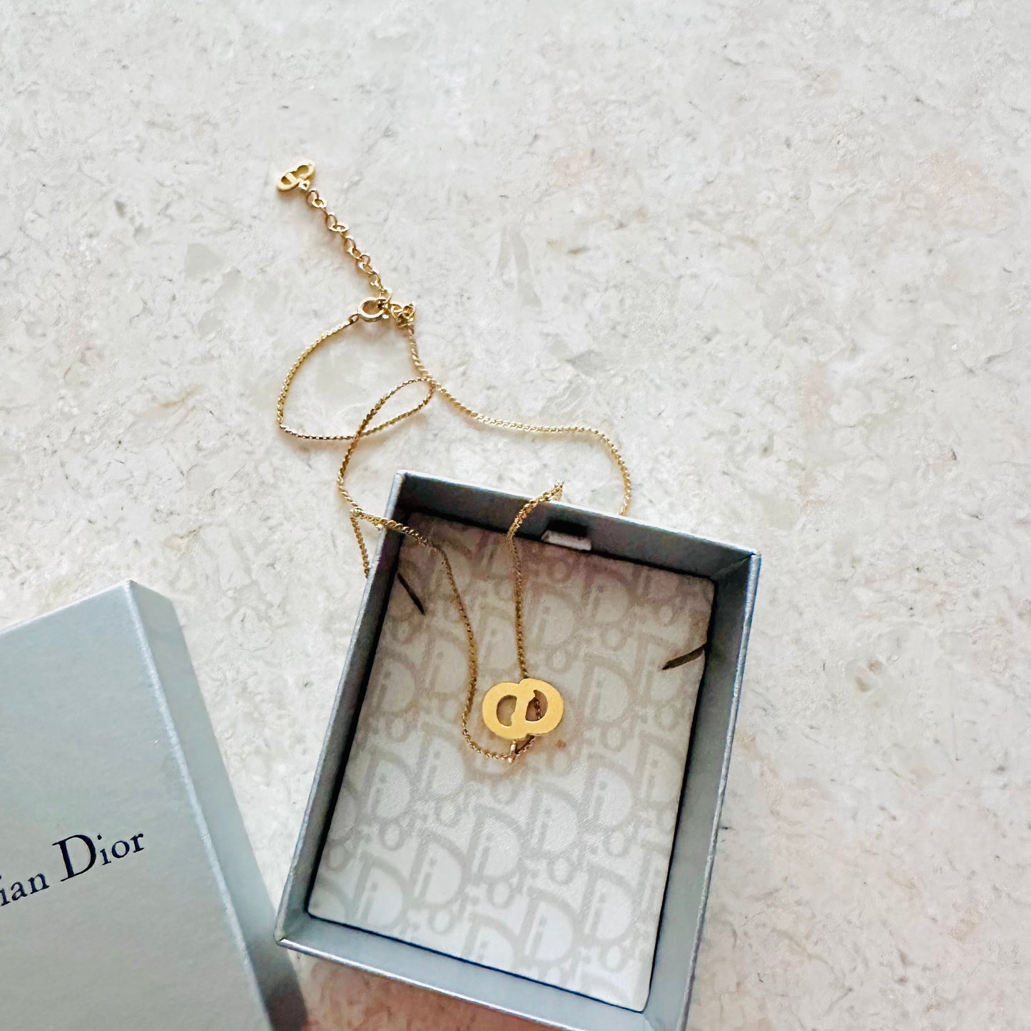 Christian Dior CD Gold Monogram Logo & Crystals Classic Vintage Pendant Necklace