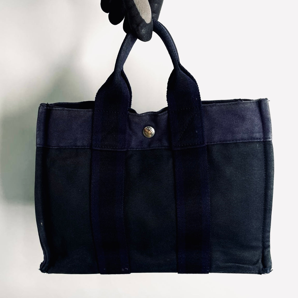 Hermes Navy Blue / Black Herline Fourre Fool Toile PM Structured Shopper Tote Bag