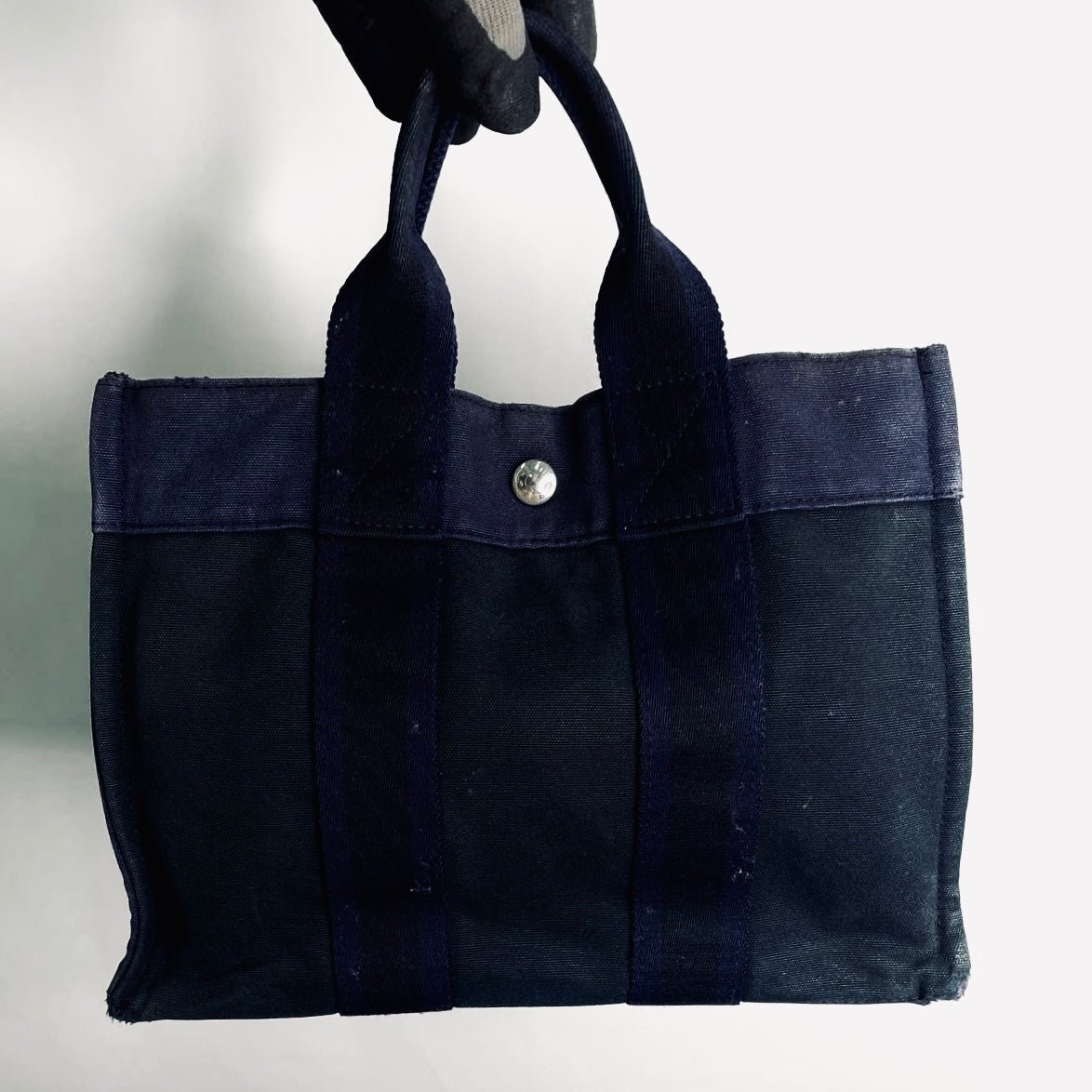 Hermes Navy Blue / Black Herline Fourre Fool Toile PM Structured Shopper Tote Bag
