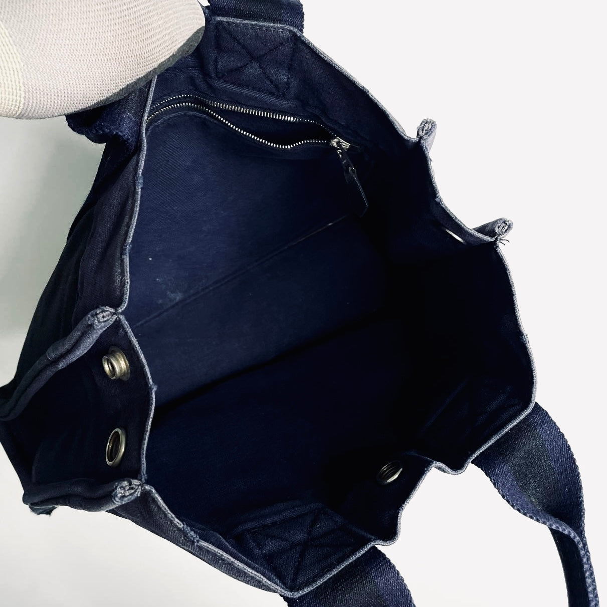 Hermes Navy Blue / Black Herline Fourre Fool Toile PM Structured Shopper Tote Bag