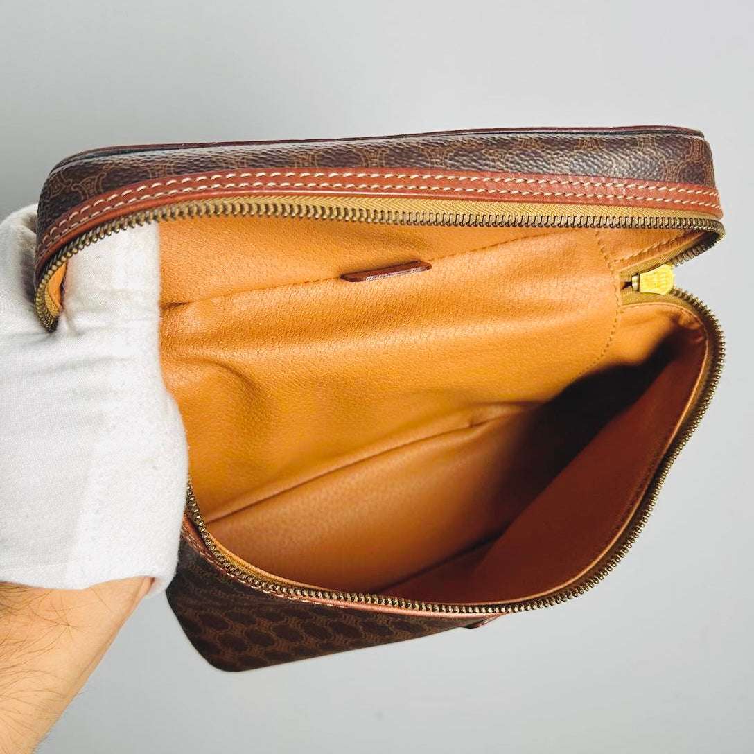 Celine Triomphe Macadam Monogram Logo Vintage Vanity Case Top Handle Bag