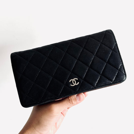 Chanel Black CC Logo Quilted Lambskin Flap Bifold Long Wallet 13s