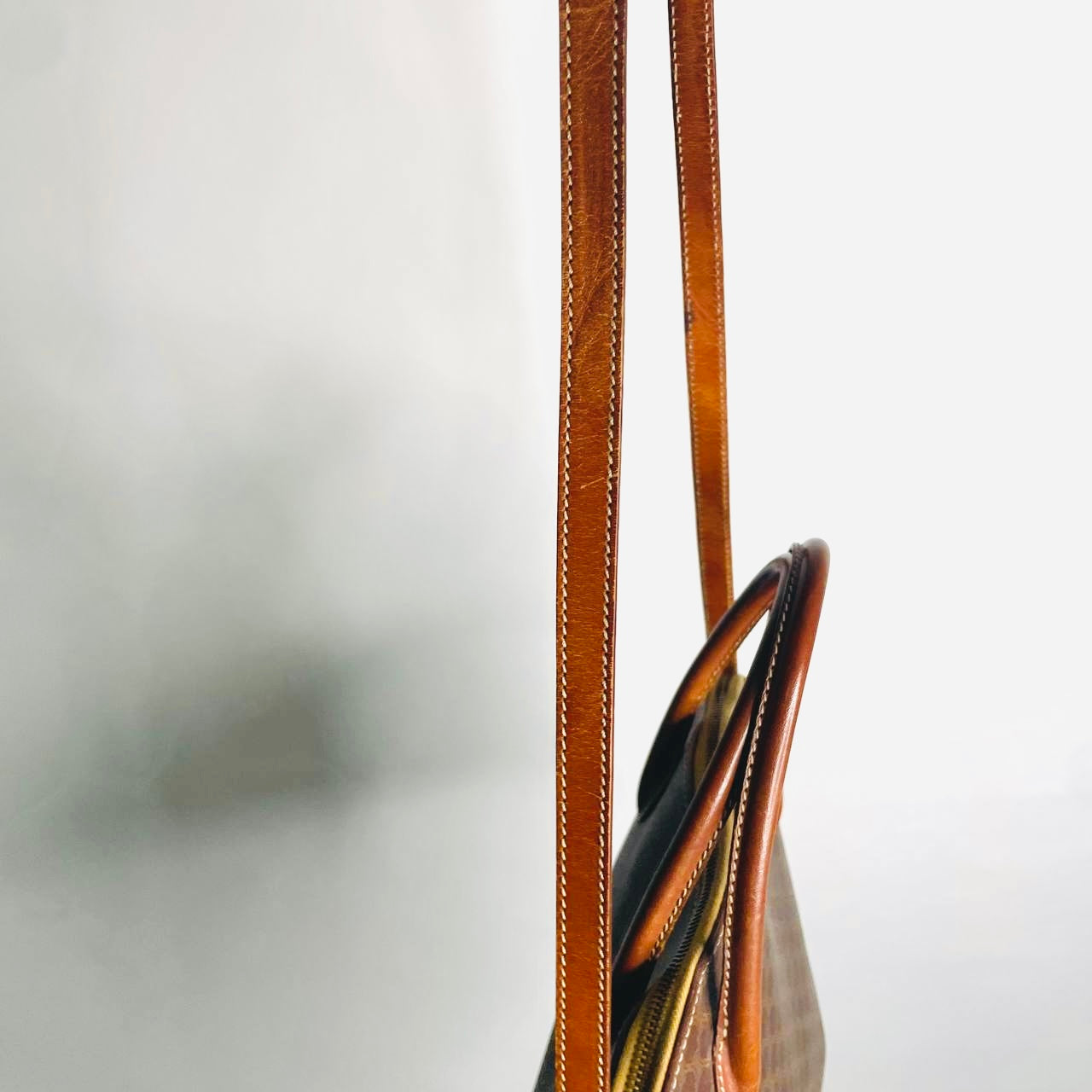 Celine Alma Triomphe Macadam Monogram Logo GHW Bandouliere Vintage 2-Way Top Handle Shoulder Sling Tote Bag