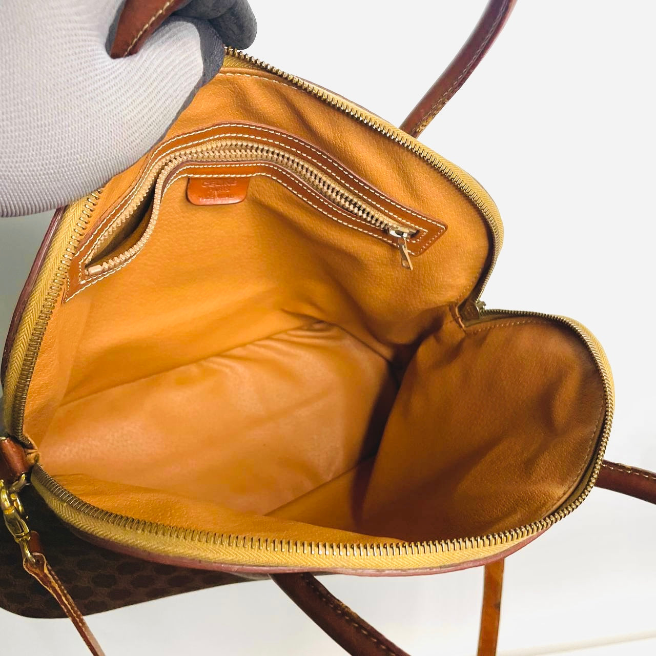 Celine Alma Triomphe Macadam Monogram Logo GHW Bandouliere Vintage 2-Way Top Handle Shoulder Sling Tote Bag