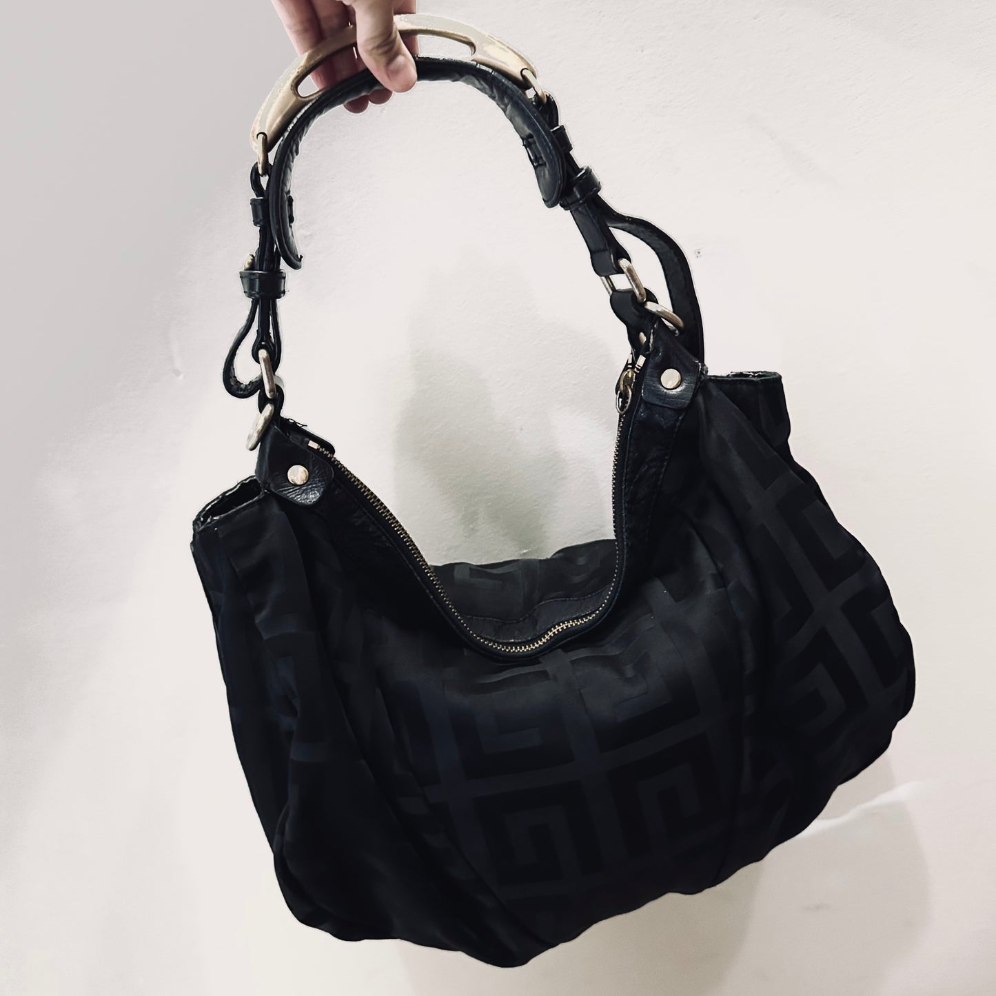 Givenchy Black GHW Classic Monogram Logo Hobo Baguette Shoulder Bag