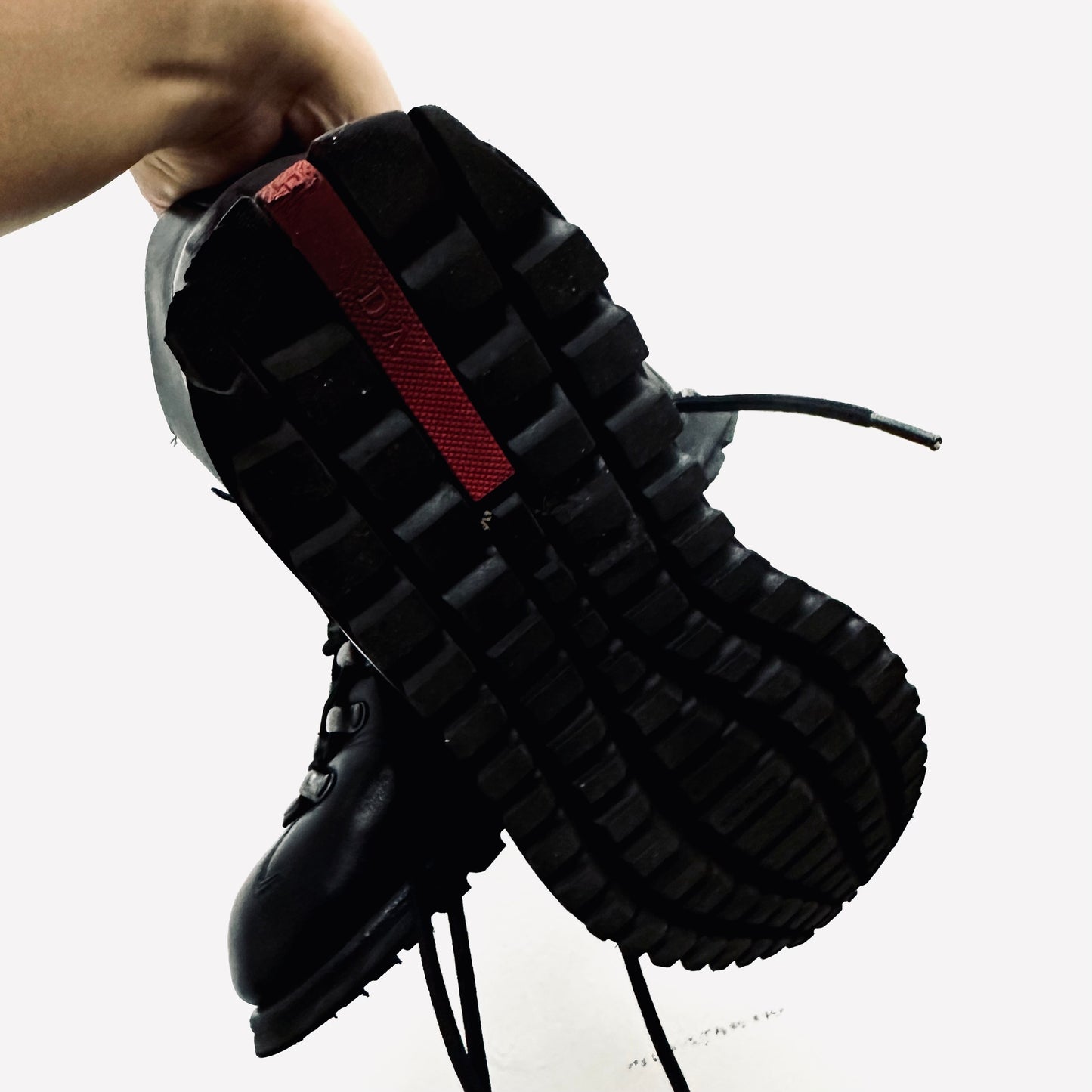 Prada Black Monogram Logo Padded Smooth Leather Calzature Donna Tecno Skiskolae Lace Up Chunky Boots Shoes