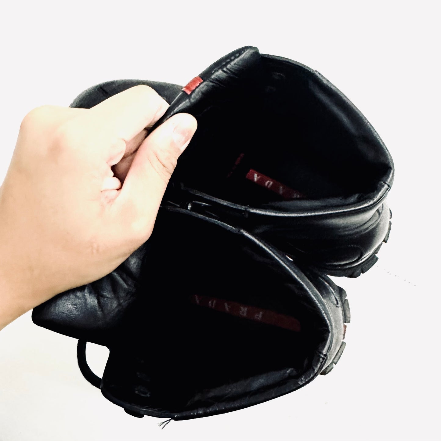 Prada Black Monogram Logo Padded Smooth Leather Calzature Donna Tecno Skiskolae Lace Up Chunky Boots Shoes