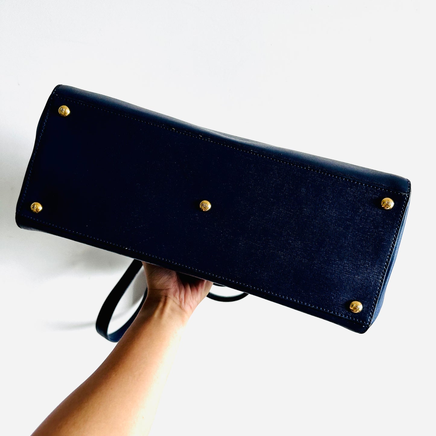 Fendi 2 De Jour 2jours Midnight Navy Blue GHW 2-Way Top Handle Shoulder Sling Tote Bag