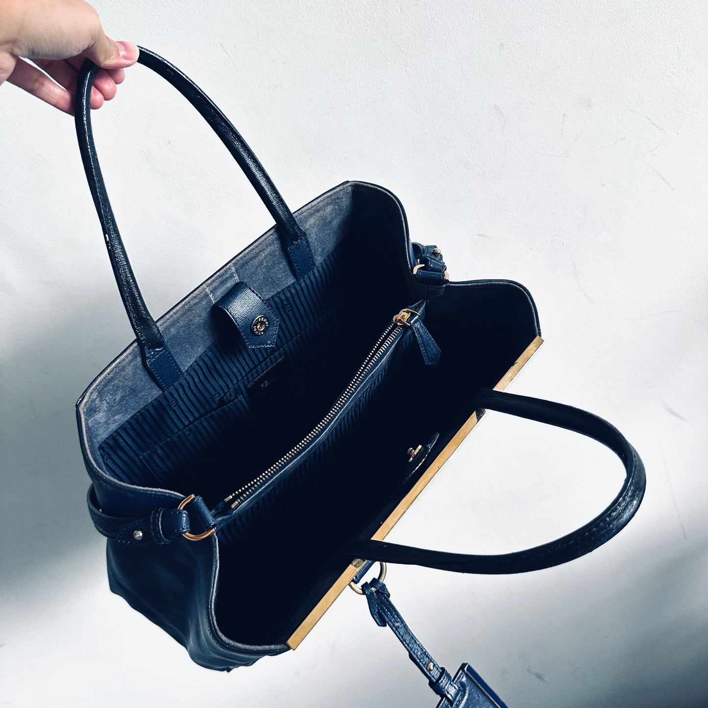 Fendi 2 De Jour 2jours Midnight Navy Blue GHW 2-Way Top Handle Shoulder Sling Tote Bag