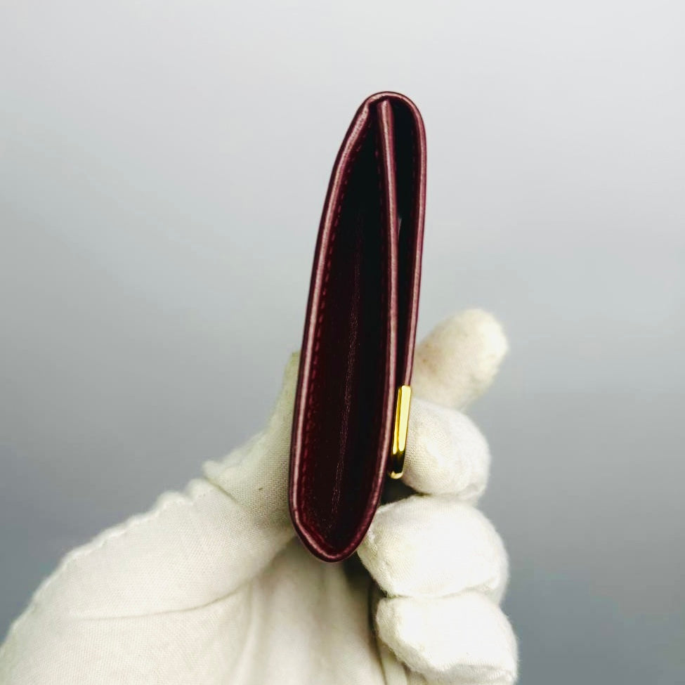 Cartier Must / Mast de Cartier Maroon Burgundy GHW Smooth Leather Flap Coin Purse Compact Wallet