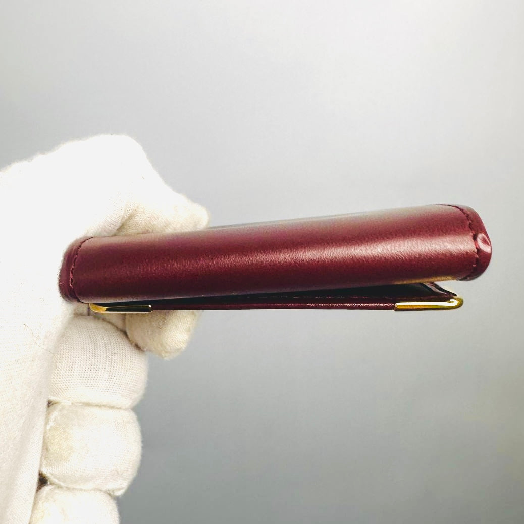 Cartier Must / Mast de Cartier Maroon Burgundy GHW Smooth Leather Flap Coin Purse Compact Wallet