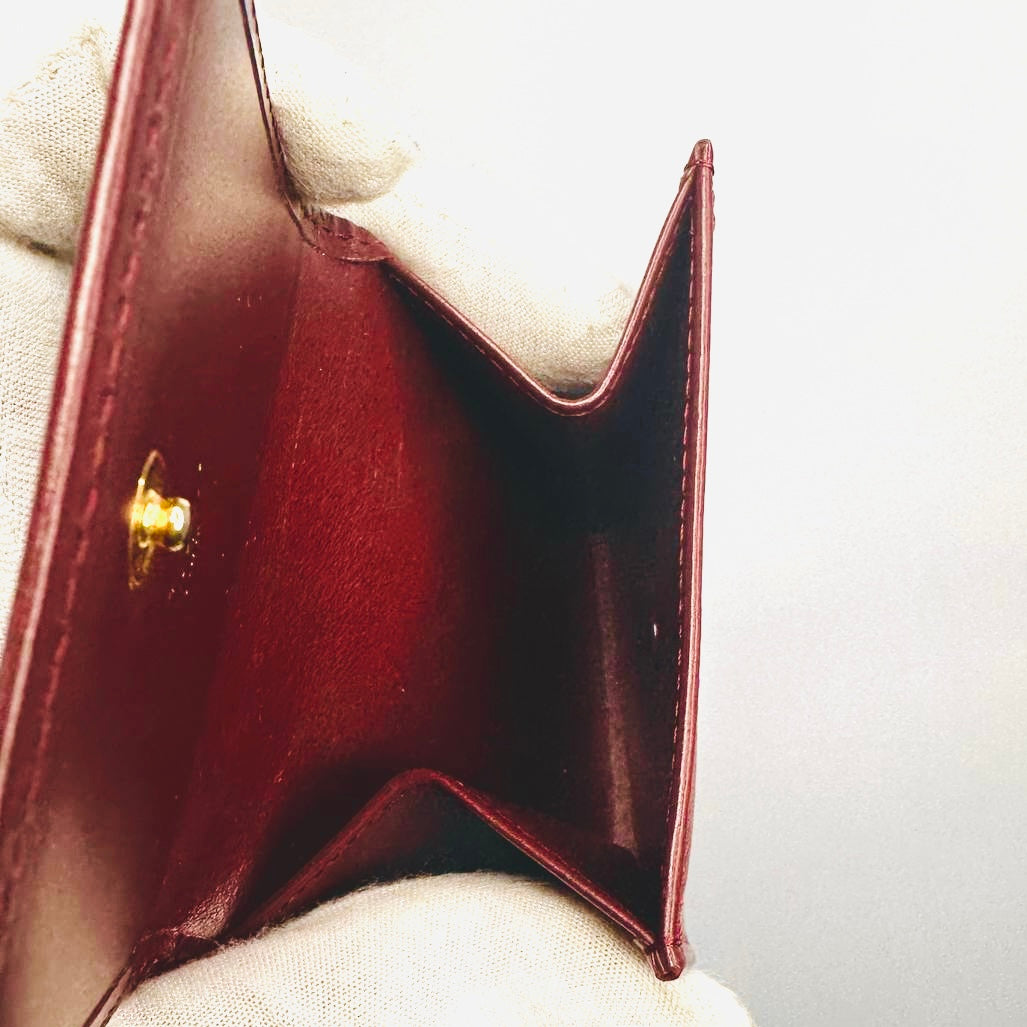 Cartier Must / Mast de Cartier Maroon Burgundy GHW Smooth Leather Flap Coin Purse Compact Wallet