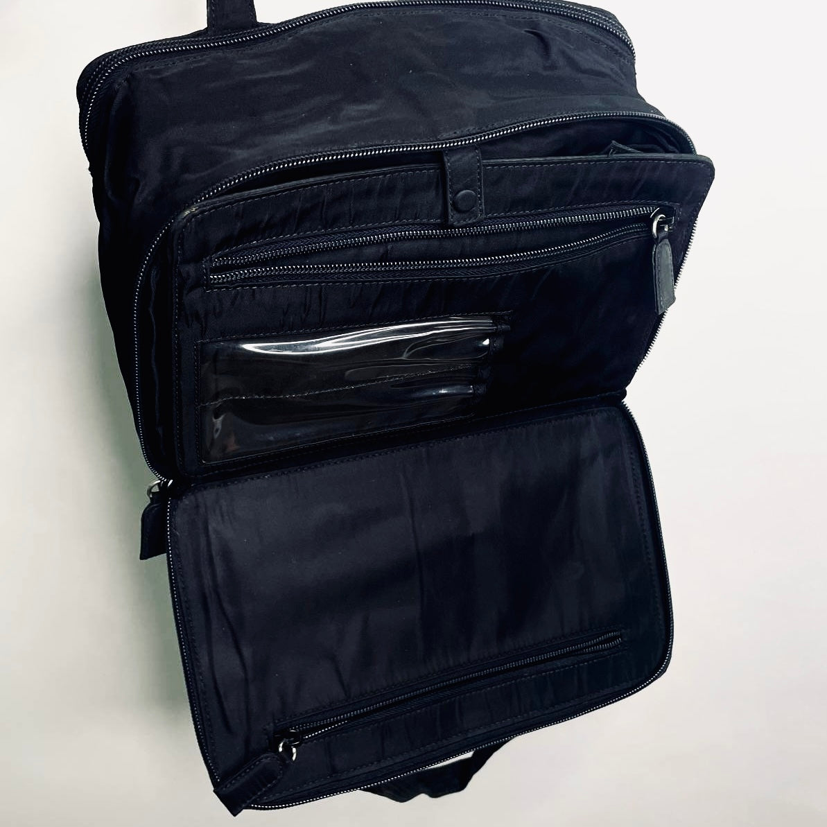 Prada Black Tessuto Classic Logo Boston Bowling Utility Zip Around Briefcase Top Handle Tote Bag