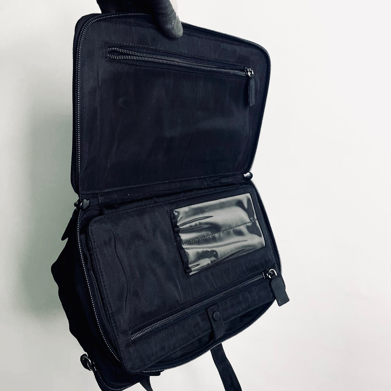 Prada Black Tessuto Classic Logo Boston Bowling Utility Zip Around Briefcase Top Handle Tote Bag