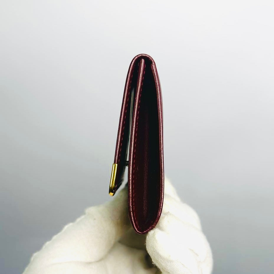 Cartier Must / Mast de Cartier Maroon Burgundy GHW Smooth Leather Flap Coin Purse Compact Wallet
