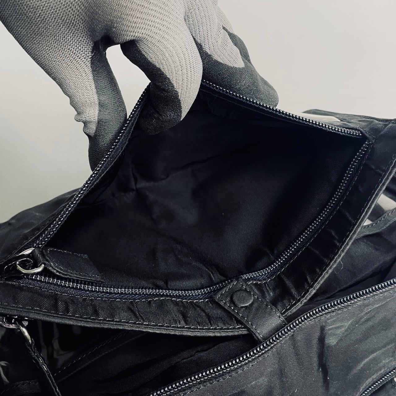 Prada Black Tessuto Classic Logo Boston Bowling Utility Zip Around Briefcase Top Handle Tote Bag
