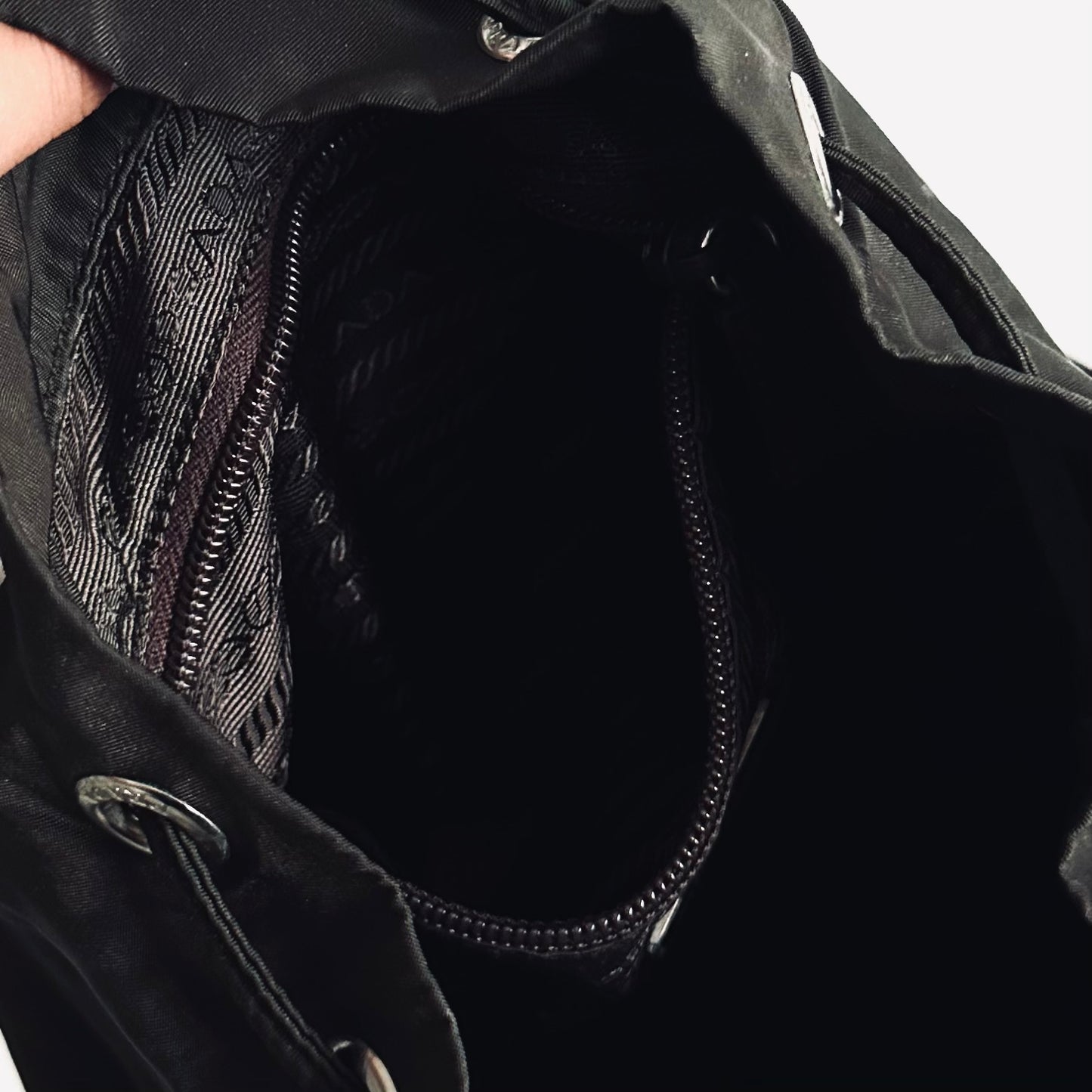 Prada Dark Khaki Tessuto Monogram Logo Small Backpack Bag