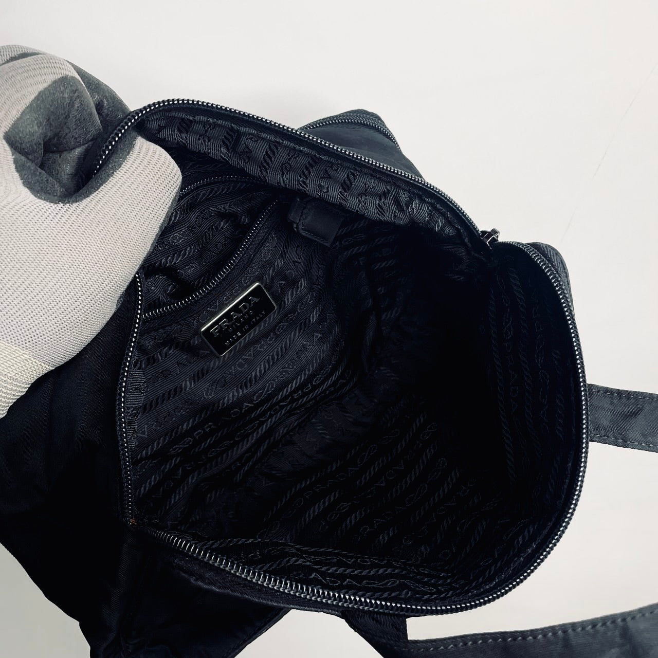 Prada Black Tessuto Classic Logo Boston Bowling Utility Zip Around Briefcase Top Handle Tote Bag