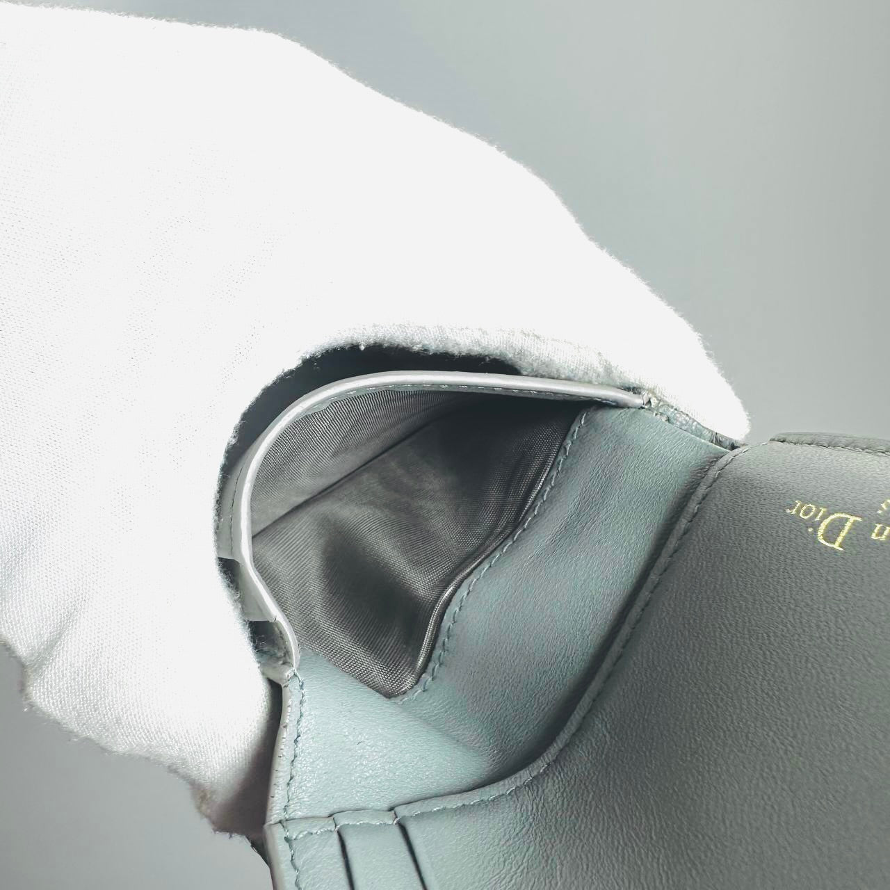 Christian Dior CD 30 Montaigne Medium Lotus Stone Grey / Gray GHW Grained Calfskin Monogram Logo Flap Compact Trifold Wallet