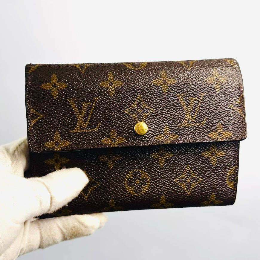 Louis Vuitton LV Monogram Logo Porte Tresor Etui GHW Vintage Flap Trifold Wallet