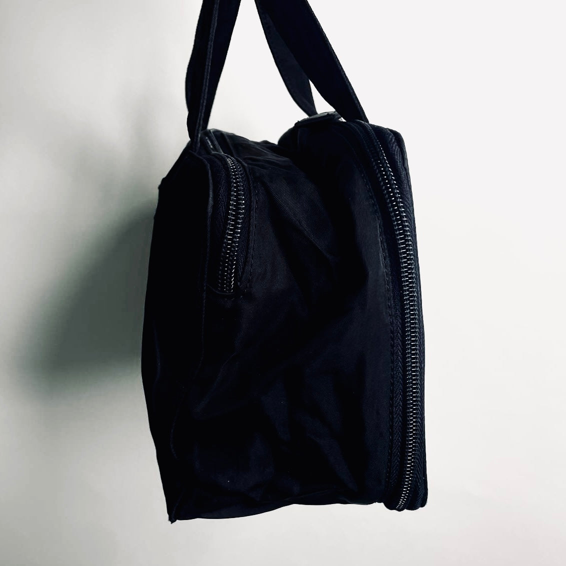 Prada Black Tessuto Classic Logo Boston Bowling Utility Zip Around Briefcase Top Handle Tote Bag