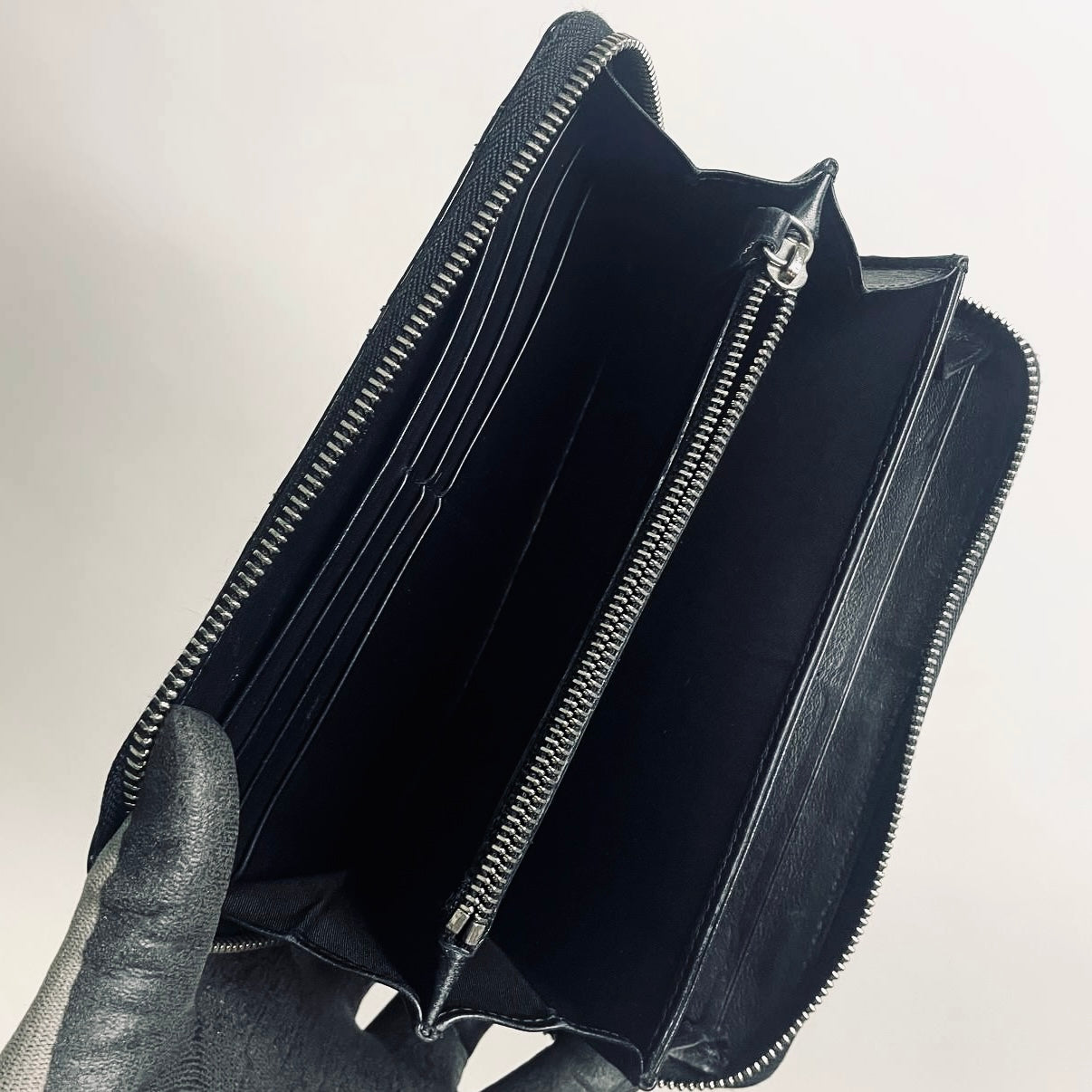 Christian Dior CD Lady Dior Black Cannage Quilted Patent Monogram Logo Long Zippy Zip Around Wallet