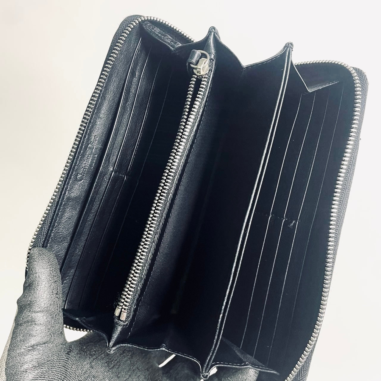 Christian Dior CD Lady Dior Black Cannage Quilted Patent Monogram Logo Long Zippy Zip Around Wallet