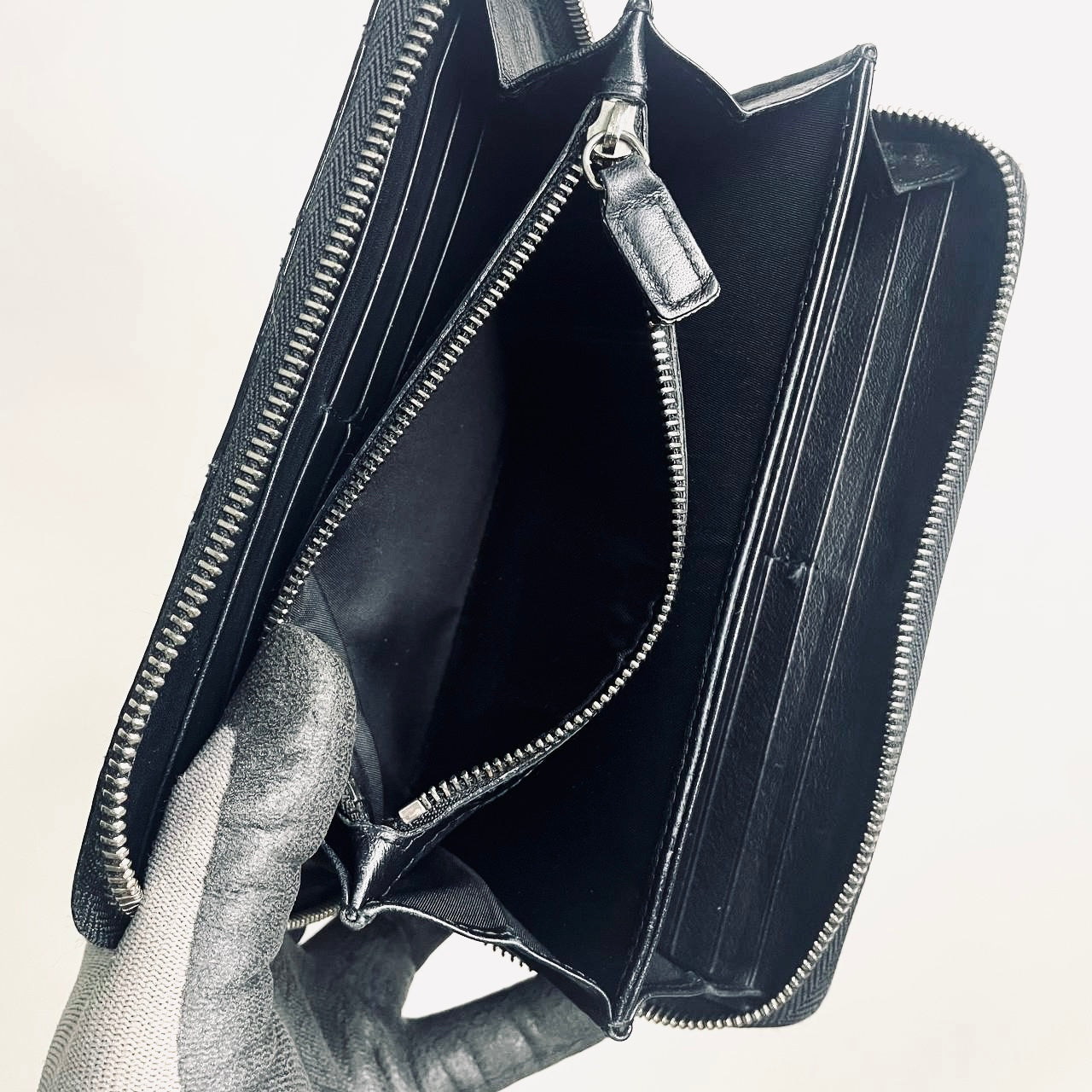 Christian Dior CD Lady Dior Black Cannage Quilted Patent Monogram Logo Long Zippy Zip Around Wallet