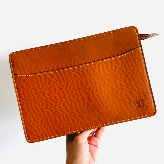 Louis Vuitton LV Caramel Brown Monogram Logo GHW Epi Leather Toiletry 26 Pouch Clutch Case