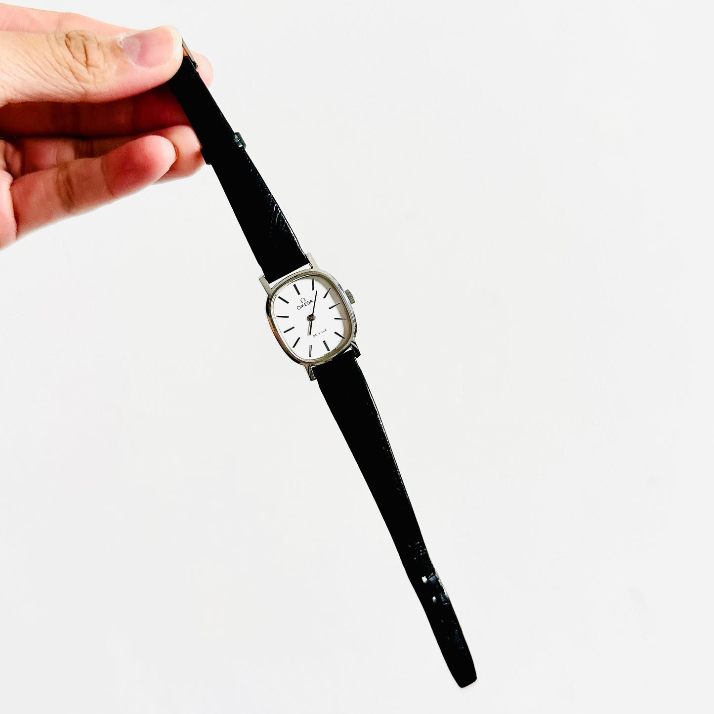 Omega De Ville White Round Dial Black Leather Strap 20MM Vintage Watch