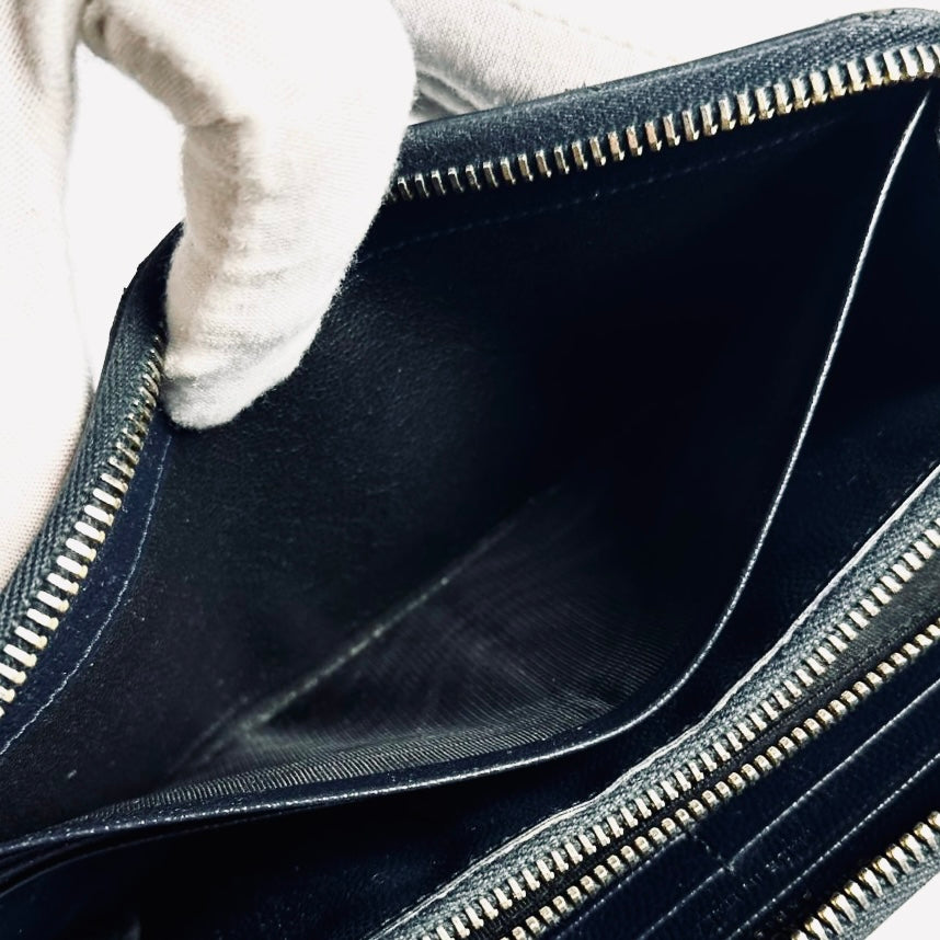 YSL Yves Saint Laurent Navy Blue GHW Cassandre Grain De Poudre Leather Zippy Zip Around Long Wallet