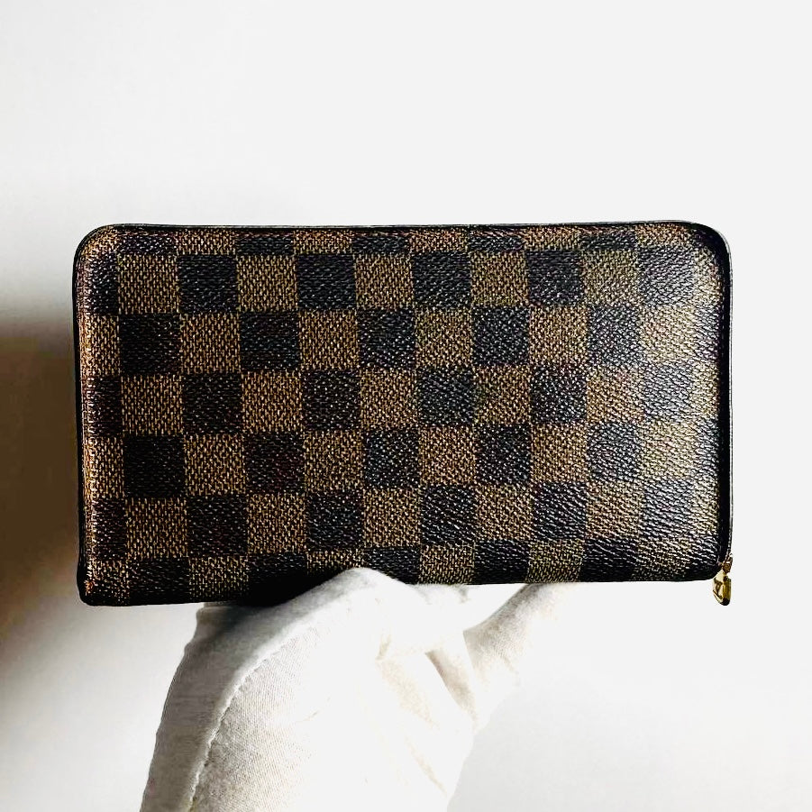 Louis Vuitton LV Damier Ebene DE Monogram Logo GHW Zippy Zip Around Long Wallet