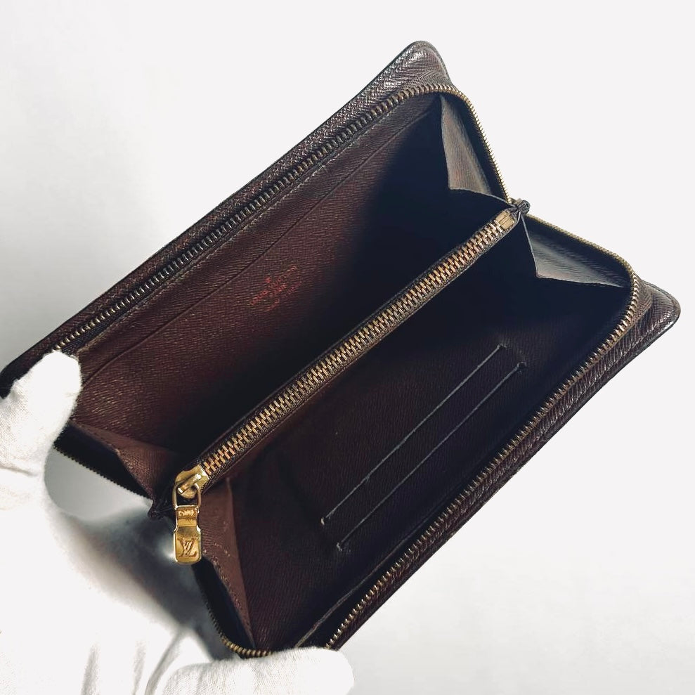 Louis Vuitton LV Damier Ebene DE Monogram Logo GHW Zippy Zip Around Long Wallet