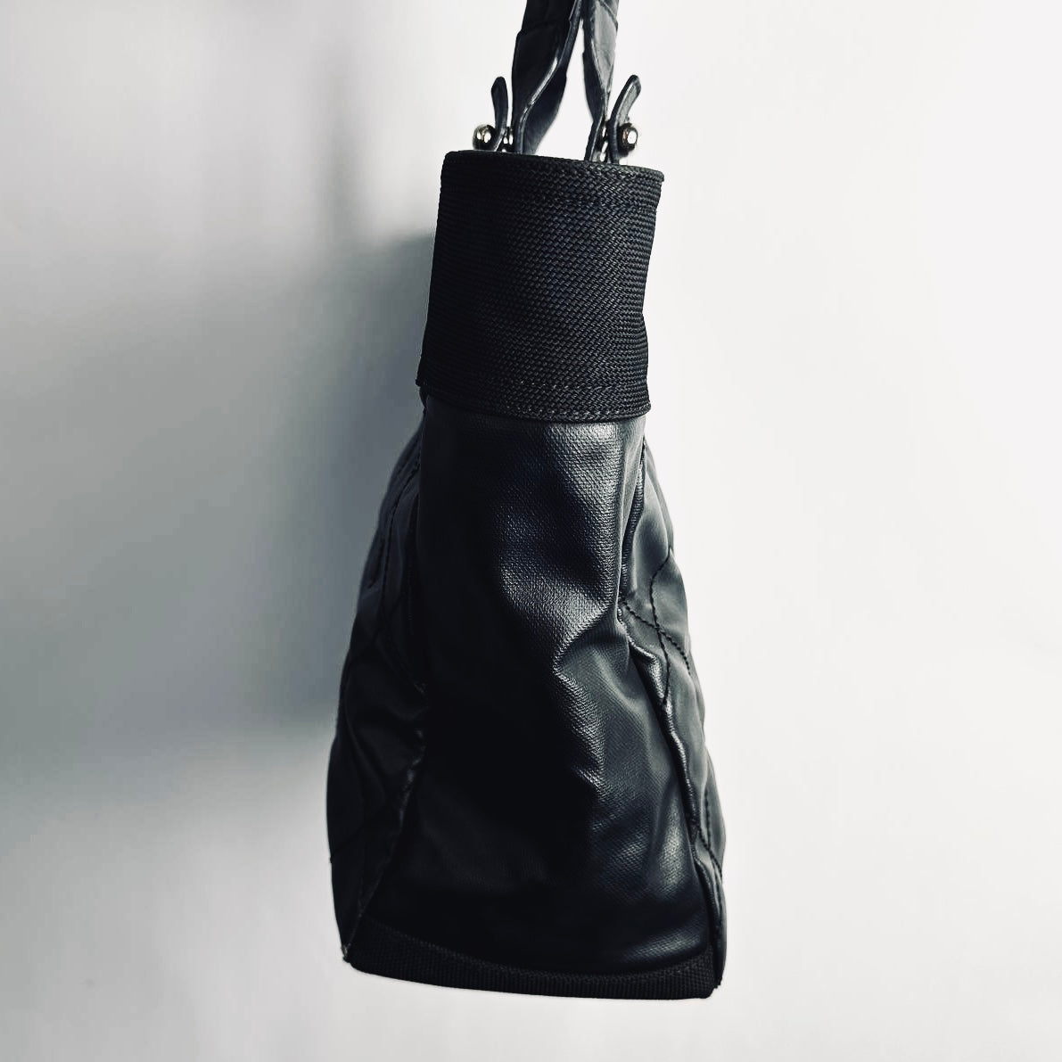 Chanel Black Paris Biarritz CC Monogram Logo Quilted Leather & Jersey Fabric Shopper Shoulder Tote Bag 13s