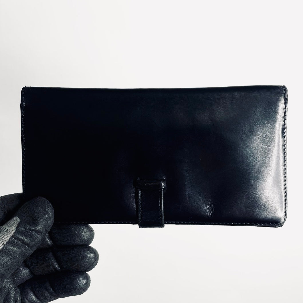 Hermes Black GHW Bearn Smooth Box Leather H Logo Flap Long Bifold Wallet