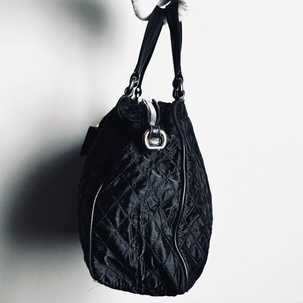 Salvatore Ferragamo Black Vara Bow Monogram Logo Puffy Quilted Shopper Shoulder Tote Bag