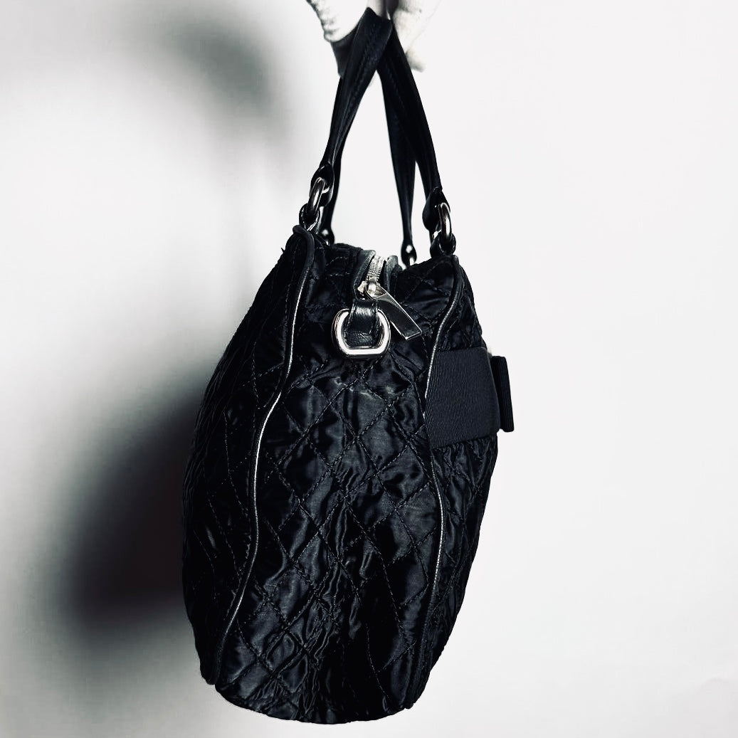 Salvatore Ferragamo Black Vara Bow Monogram Logo Puffy Quilted Shopper Shoulder Tote Bag