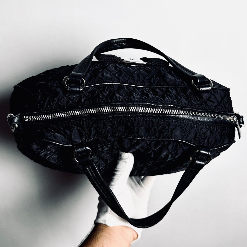 Salvatore Ferragamo Black Vara Bow Monogram Logo Puffy Quilted Shopper Shoulder Tote Bag
