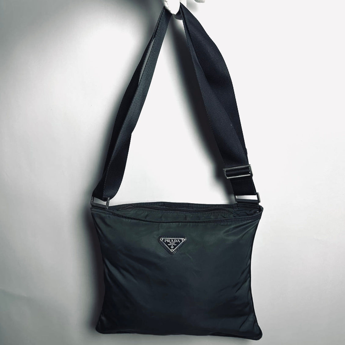 Prada Sage Green Tessuto Classic Monogram Logo Nylon Shoulder Sling Bag