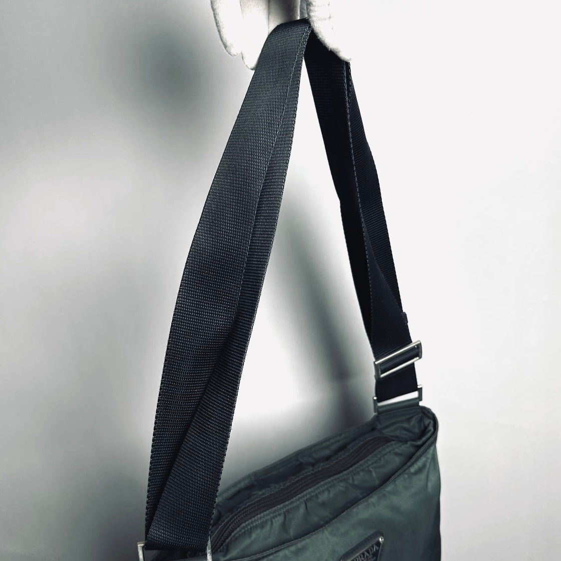 Prada Sage Green Tessuto Classic Monogram Logo Nylon Shoulder Sling Bag