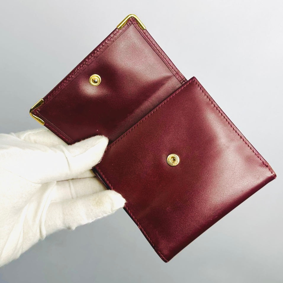 Cartier Must / Mast de Cartier Maroon Burgundy GHW Smooth Leather Flap Trifold Compact Wallet