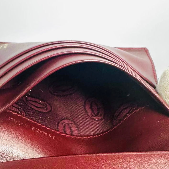 Cartier Must / Mast de Cartier Maroon Burgundy GHW Smooth Leather Flap Trifold Compact Wallet